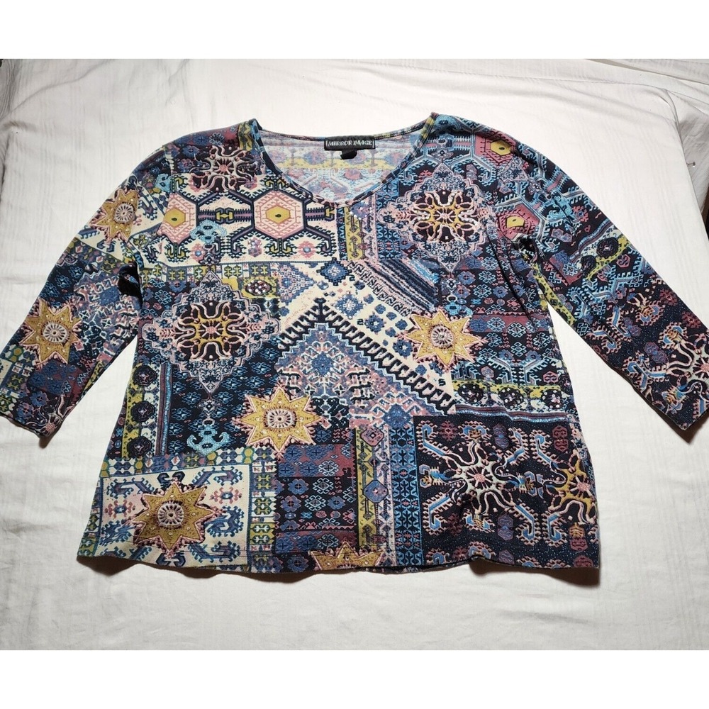 Mirror Image Top Womens XL Multicolor Sequin Long Sleeve Pull Over 100% Cotton